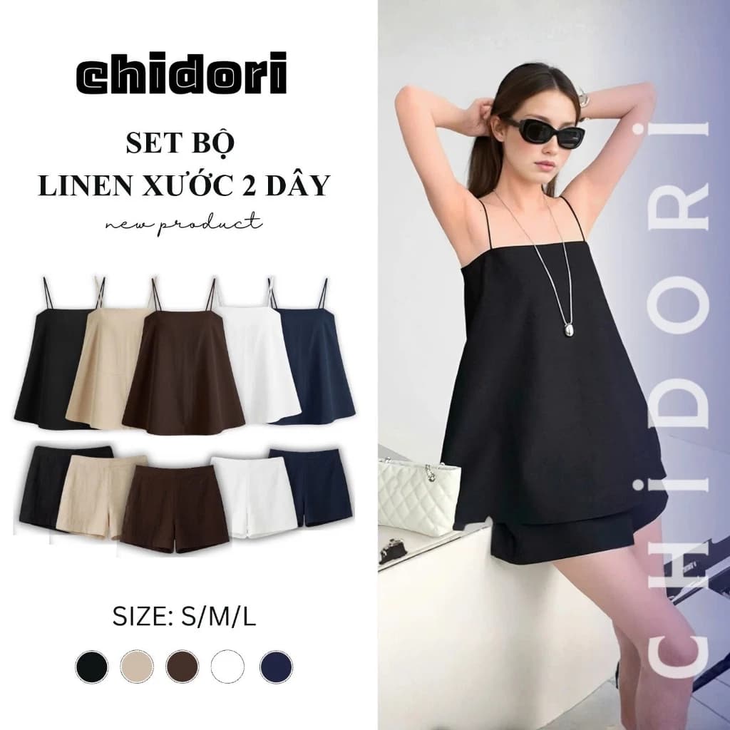 Set Line Xước 2 dây tùng babydoll phối quần short cap chun basic - Chidori