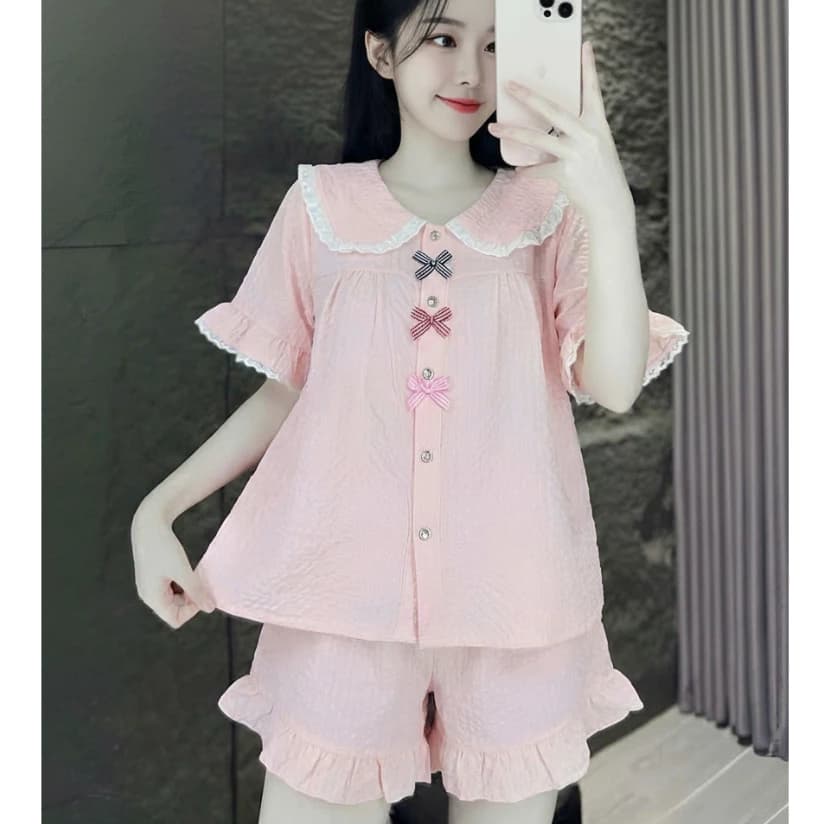 Bộ đồ ngủ mặc nhà cotton đũi hàn êm nhẹ thoáng mát phong cách hàn quốc