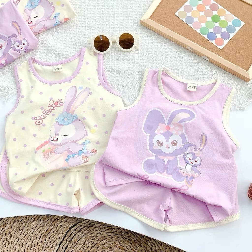 combo 2 bộ ba lỗ tone Tím Kem cho bé gái in hình thỏ stela