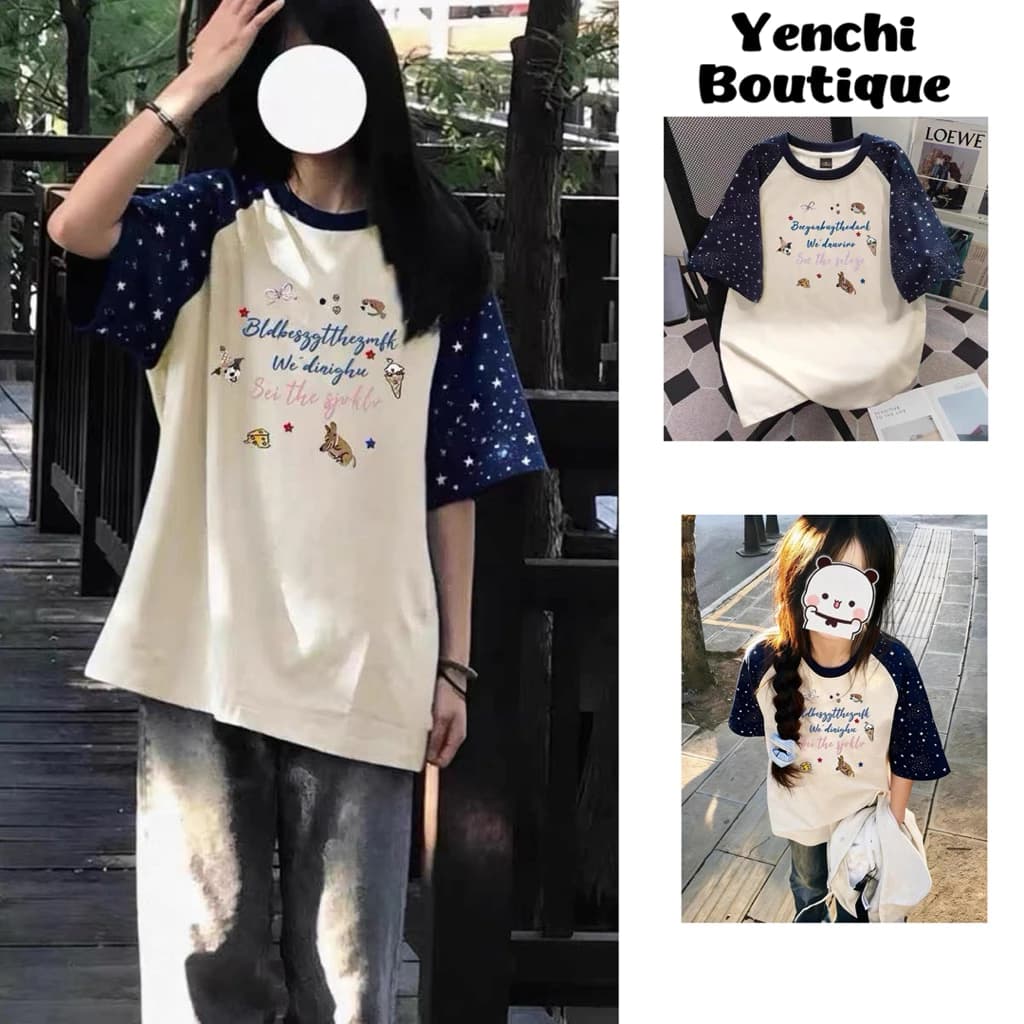 Áo Thun Baby Tee Nữ Raglan see the selvge  tay xanh  Style Hàn Quốc - Áo Phông Cộc Tay Phối Màu Co Giãn