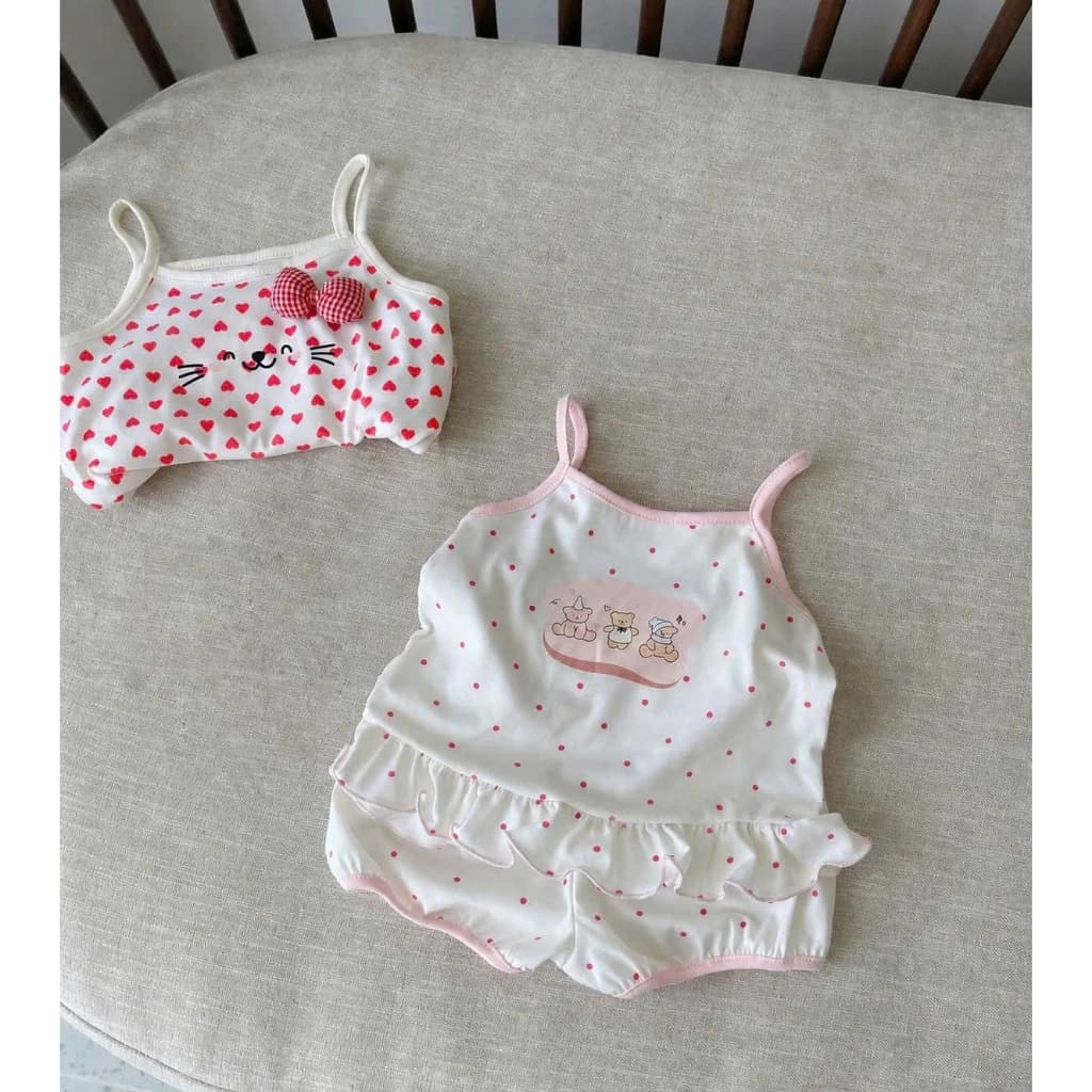 Bộ quần áo 2 dây cotton hoạt hình dễ thương cho bé gái 8-18kg
