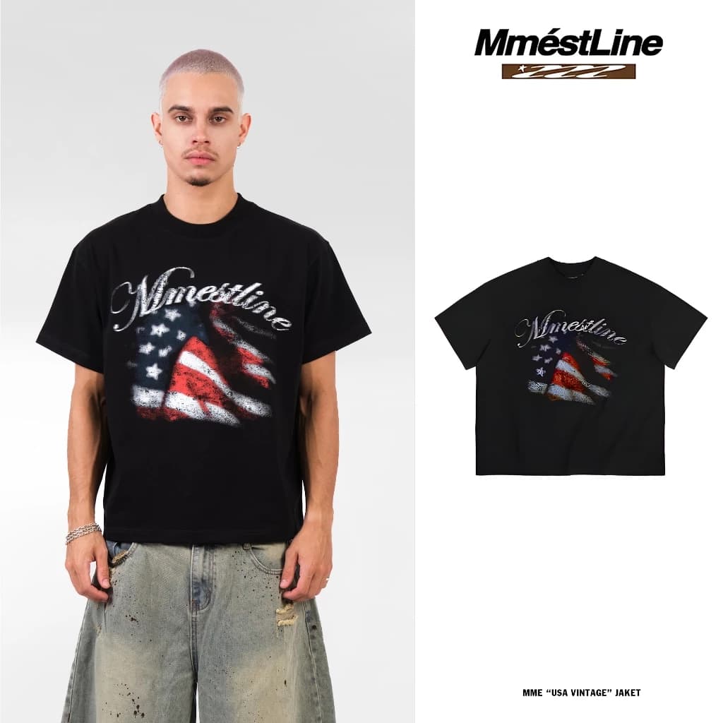 Áo thun MMESTLINE "USA VINTAGE" form Boxy chất liệu Premium Cotton in lụa Trame nổi và chìm