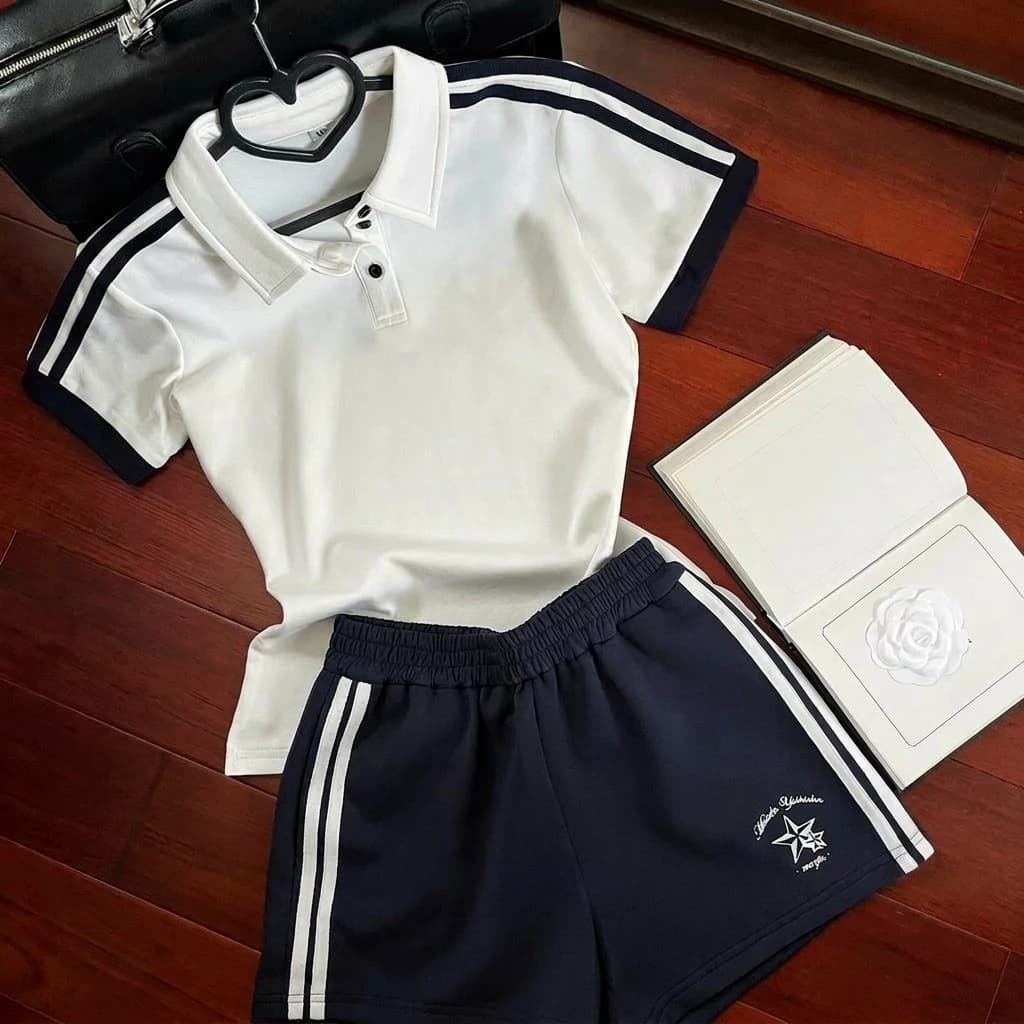 Bộ Thể Thao Nữ mùa hè tay ngắn Phong Cách NỮ SINH Áo Polo Quần Short, Set Đồ Nữ Năng Động Vải Poly Đứng Form