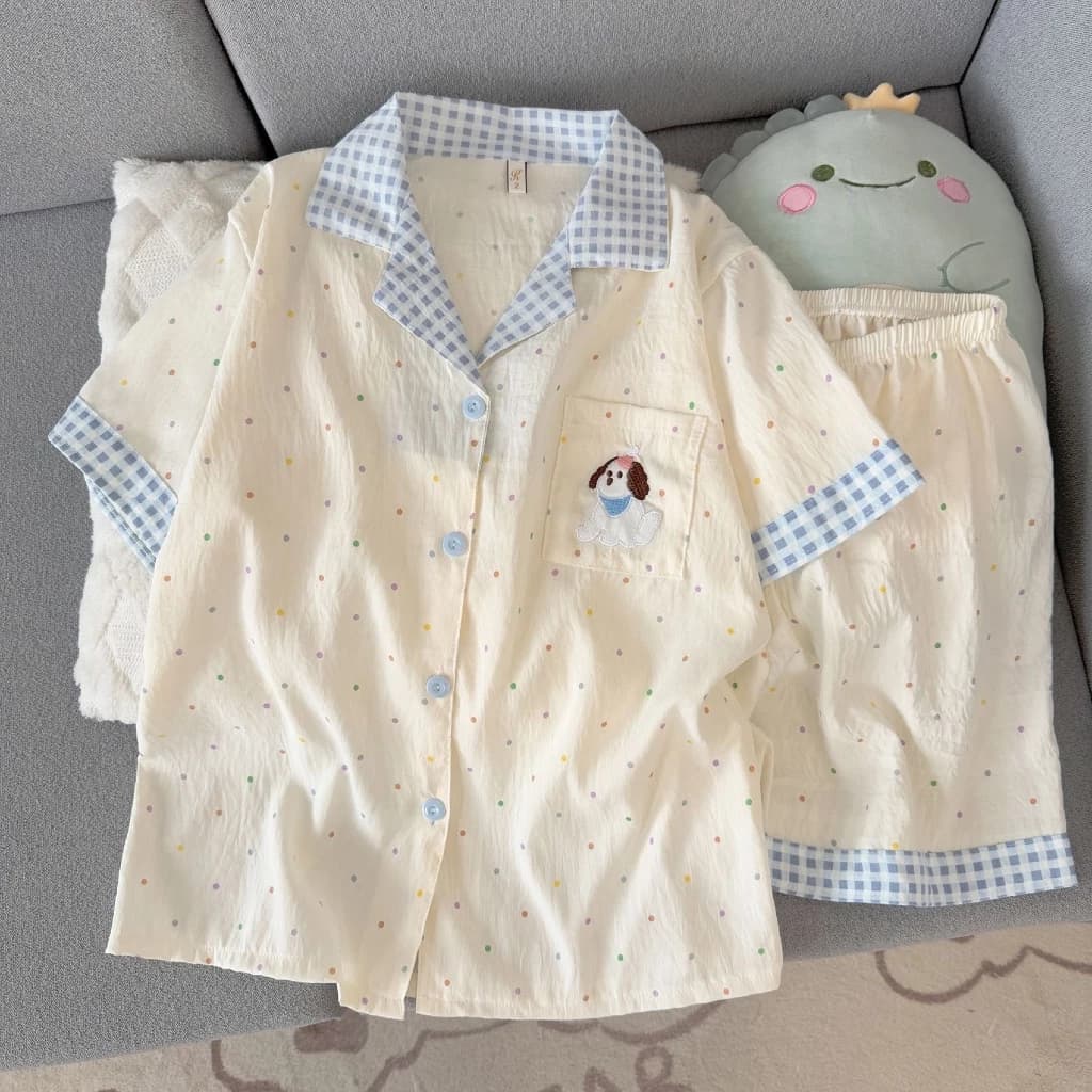 [Sẵn] Bộ ngủ pyjama nữ cộc tay dễ thương nhiều hoạ tiết mặc nhà thoáng mát 557