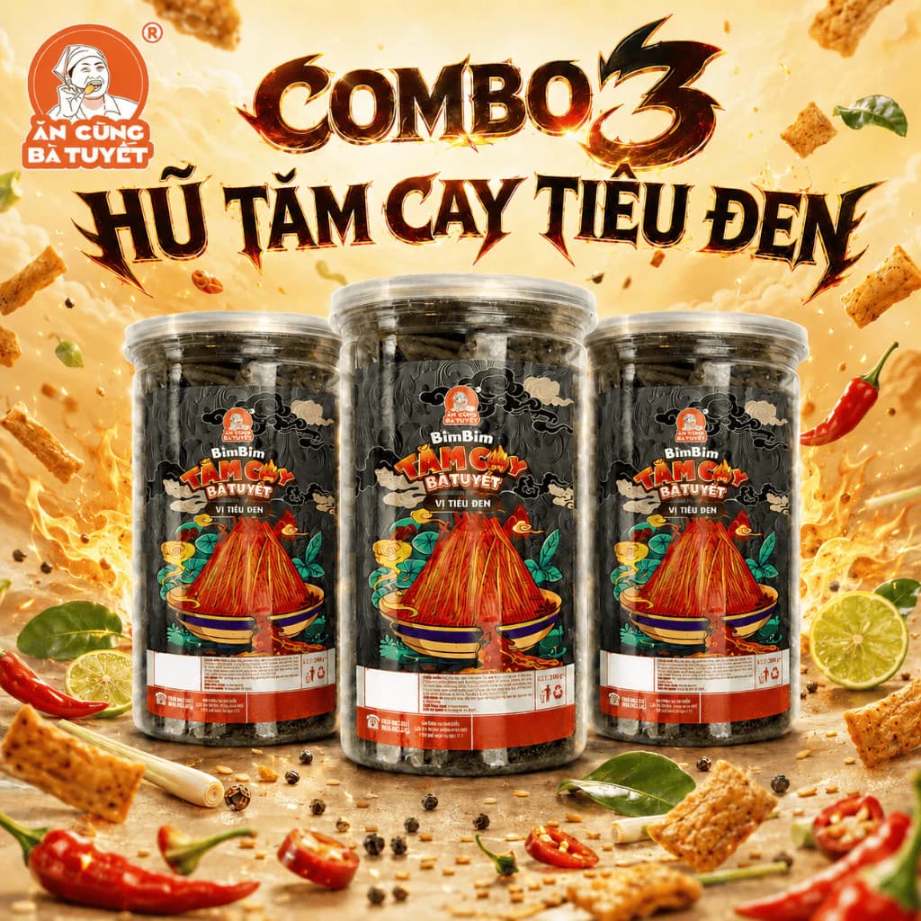(Tặng 2 gói bim bim vị ngẫu nhiên) COMBO 3 HŨ TĂM CAY TIÊU ĐEN BÀ TUYẾT - SẢN PHẨM HOT MỚI RA MẮT M86