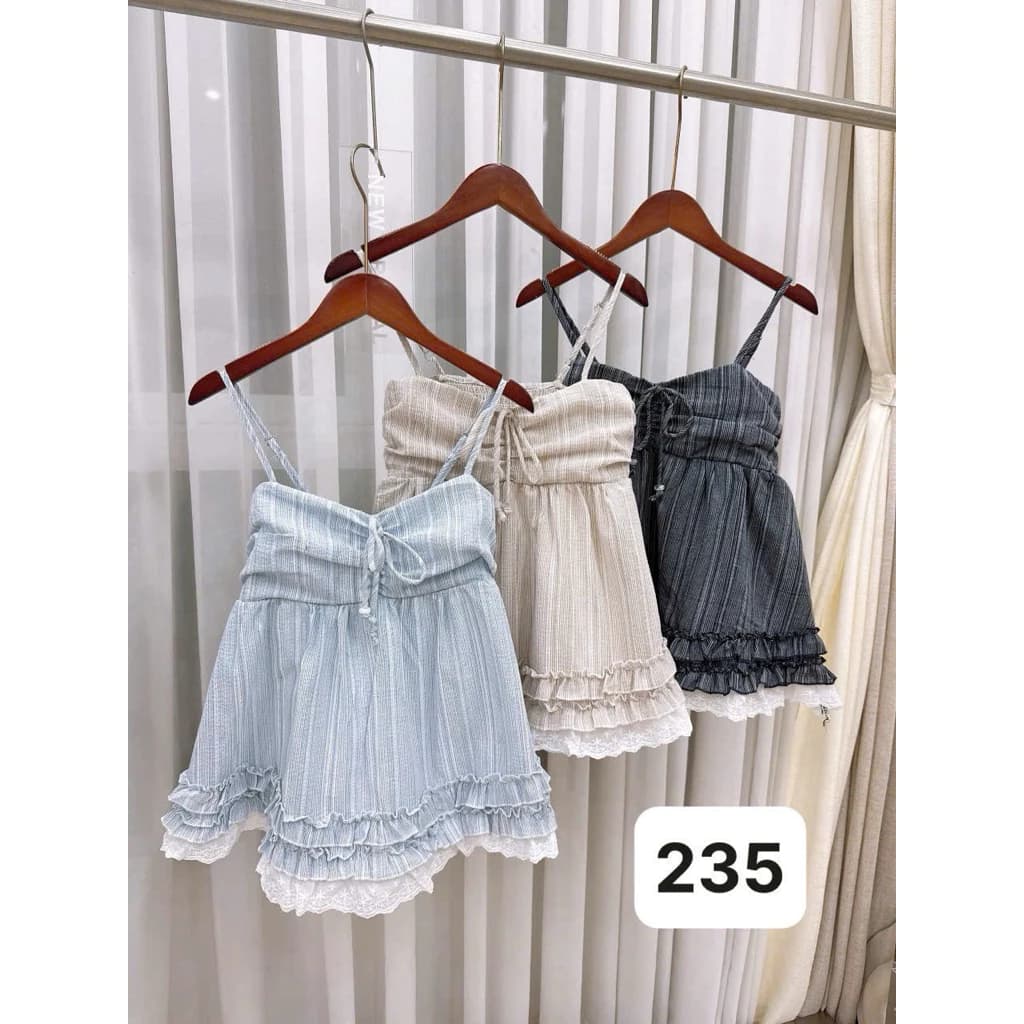 🎀 ÁO HAI DÂY BABYDOLL KẺ TĂM 235 – XINH XẮN, ĐIỆU ĐÀ CHUẨN VIBE THƠ 🎀