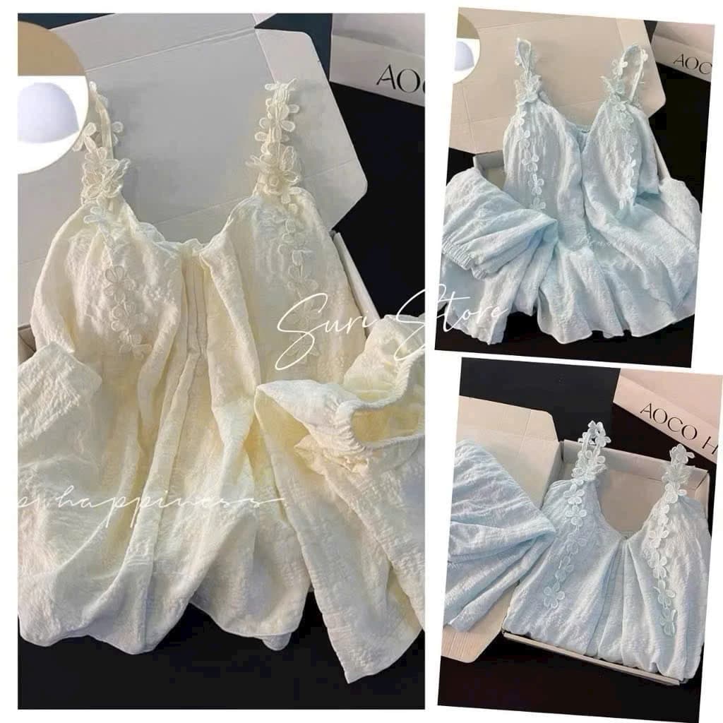 🌿 SET ÁO HAI DÂY HOA REN + QUẦN SHORT – VIBE NÀNG THƠ NGỌT NGÀO 🌿