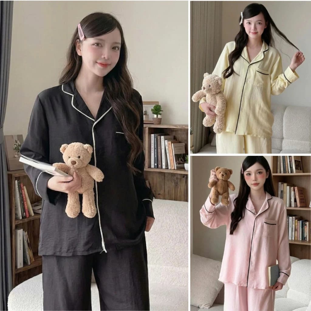 Đồ bộ mặc nhà DÀI DÀI  pyjama nữ chất đũi mêm mại - Đồ ngủ nữ dễ thương phong cách Hàn Quốc B66 dài tay