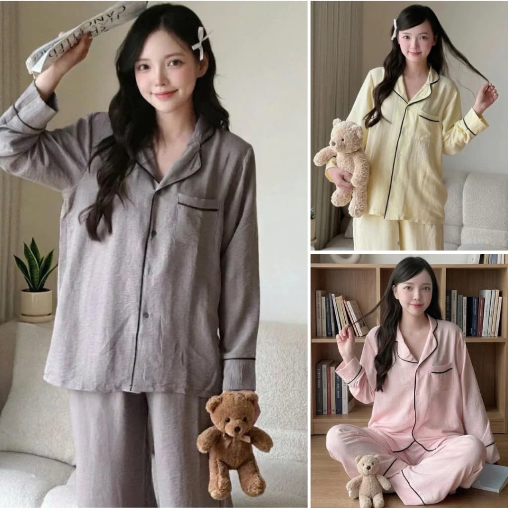 Đồ bộ mặc nhà Dài Dài pyjama nữ chất đũi mềm - Đồ ngủ nữ dễ thương phong cách Hàn Quốc B59