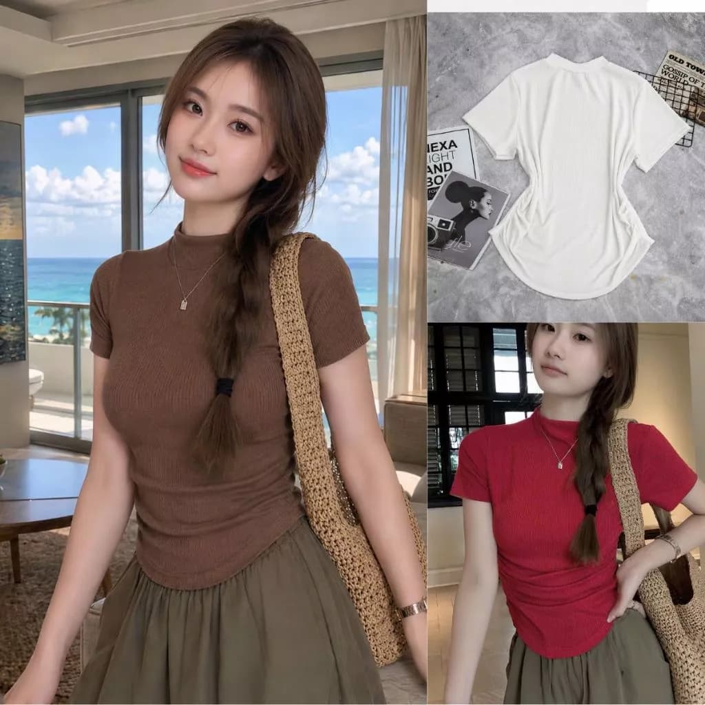 Áo thun The Simple bigsize nữ cổ lọ tay ngắn chiết eo 2 bên dáng ôm dành cho nàng chuppy phong cách đơn giãn  G202
