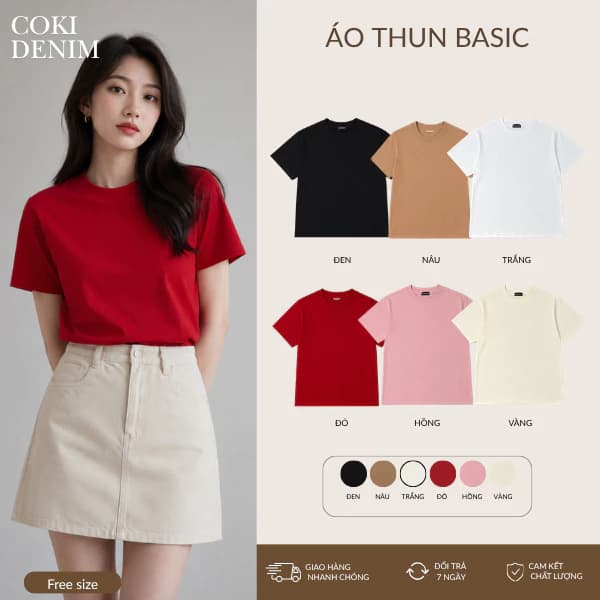 Baby Tee - Áo Thun Trơn Nữ Basic Dáng Vừa Chất Cotton 2 chiều Thấm Hút Mồ Hôi