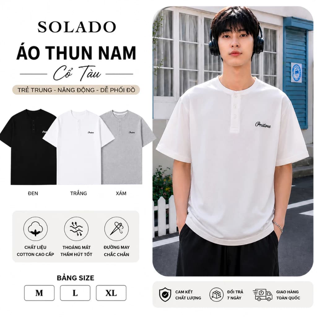 Áo Thun Cổ Tàu SOLADO Local Brand Form Rộng Small Waffle Trẻ Trung Dễ Phối AT16