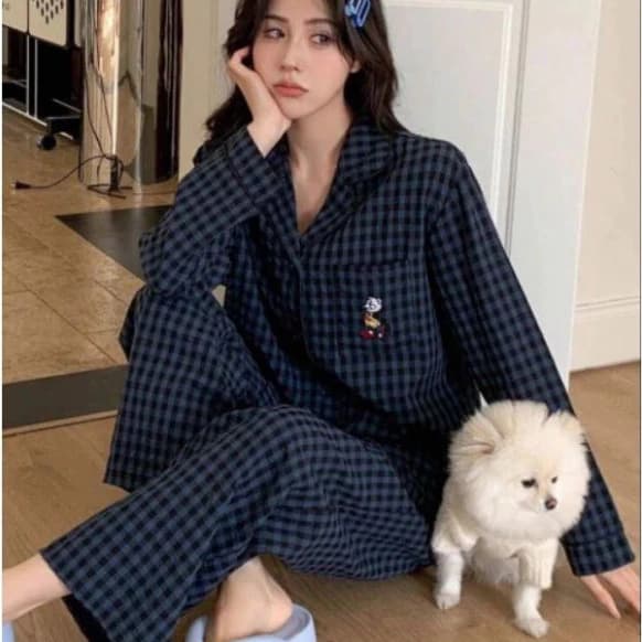 Đồ Ngủ Pijama Nữ Dài Tay Kẻ Sọc Mickey Dễ Thương, Chất Vải Mềm Mịn, Mặc Mùa Đông Mùa Hè Ở Nhà Thoải Mái
