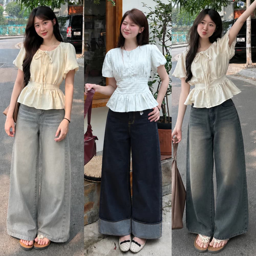 Quần Jean  Ống Suông Rộng MIAA Màu Đen Xám  31-33cm Cạp Cao Tôn Dáng , Quần Bò Ống Rộng Đủ Size_VER3