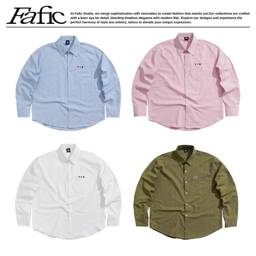 Áo sơ mi tay dài hình thêu FAFIC MINI HEART SEERSUCKER SHIRT tà vạt bầu dáng rộng nam nữ basic striped shirt hàn quốc
