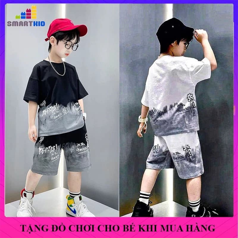 Bộ đồ ngắn tay cho bé trai bé gái, quần áo trẻ em cộc tay mùa hè mẫu FASTER size 18-50kg cotton thoáng mát đồ bộ bé trai