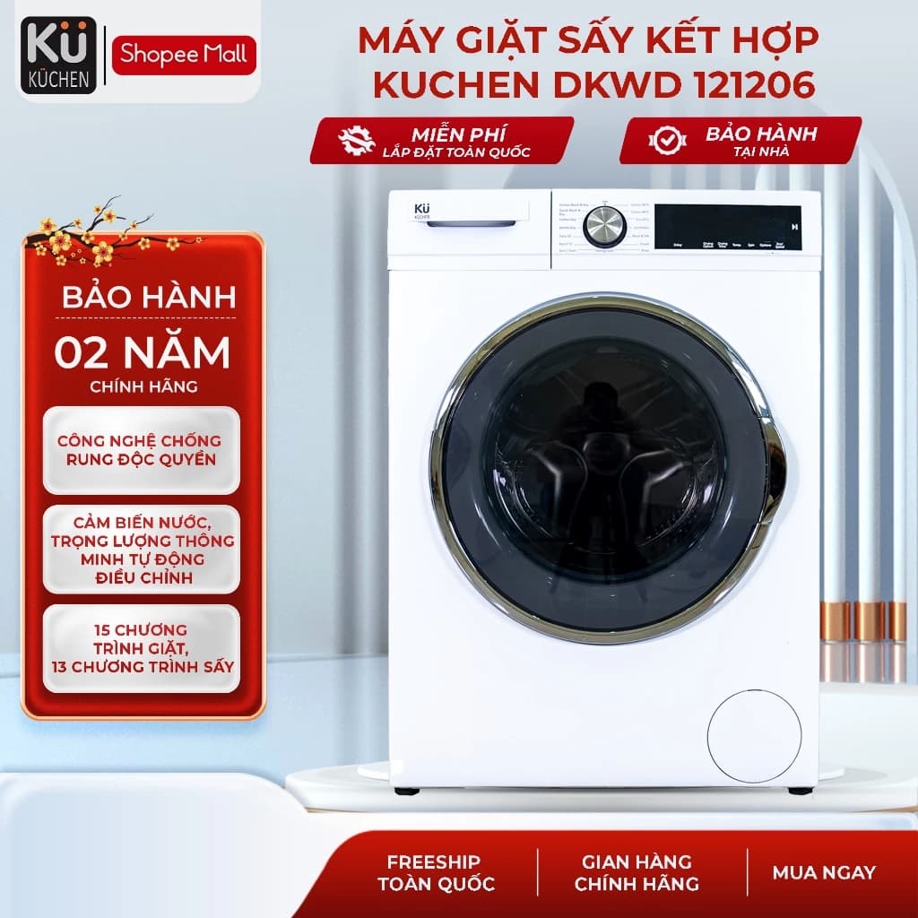 [MIỄN PHÍ LẮP ĐẶT & BẢO HÀNH TẠI NHÀ] Máy giặt sấy KUCHEN 10kg/6kg DKWD 121206 - Từ Thổ Nhĩ Kỳ