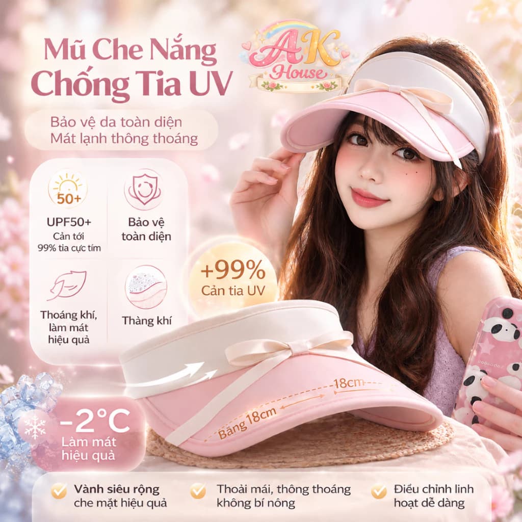 Mũ Che Nắng MH3 Cao Cấp UPF50+ – Chống UV 99%, Vành Rộng 18cm, Mát Lạnh, Không Bí Nóng