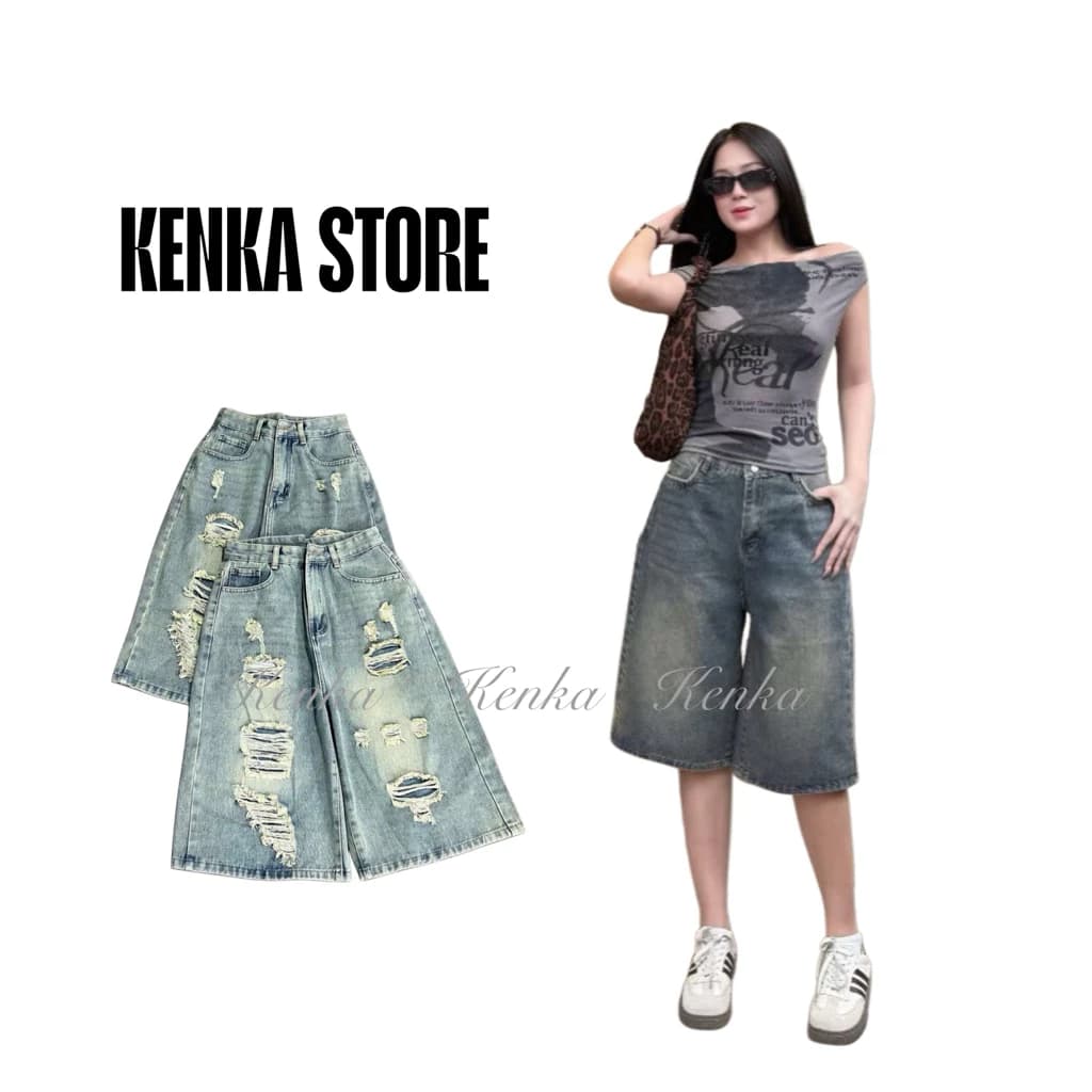 Quần jeans lửng nữ lưng cao ống rộng, quần bò Khoá Trước _ Chun Sau phong cách thời trang năng động dễ phối đồ