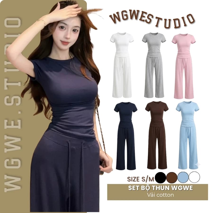 WGWE Studio Set Bộ Áo Thun Nữ Tay Ngắn Quần Dài Form Rộng – Basic Hàn Quốc 9094