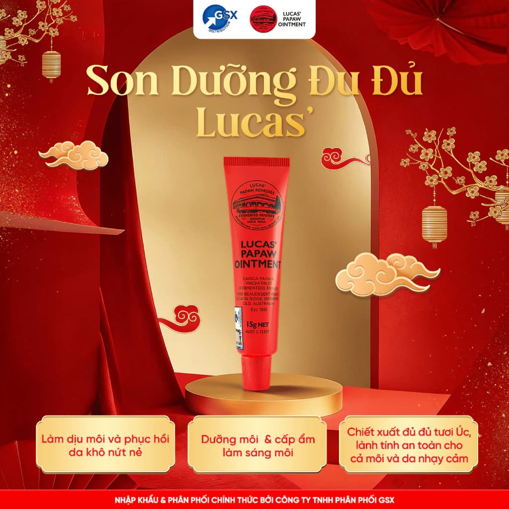 Son Dưỡng Đu Đủ Lucas Papaw Úc 115 Năm - Dưỡng Môi Mềm Mịn, Giảm Khô Nứt Môi & Gót Tay Chân