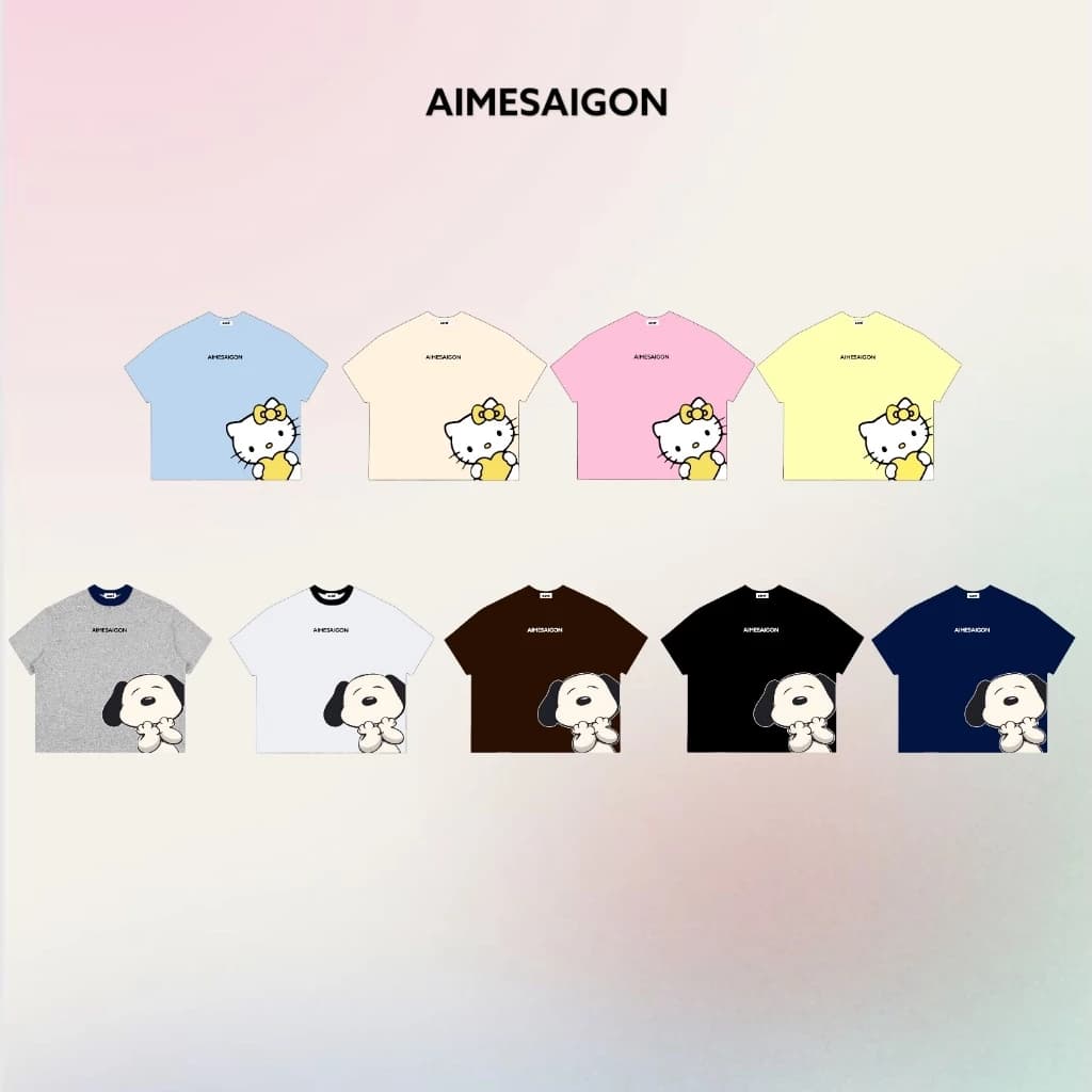 A10 Aimesaigon Áo Thun Boxy Local Brand Form Rộng Tay Ngắn Cotton 250gsm "Mèo Kitty + Snoopy" Unisex Nam Nữ Mùa Hè