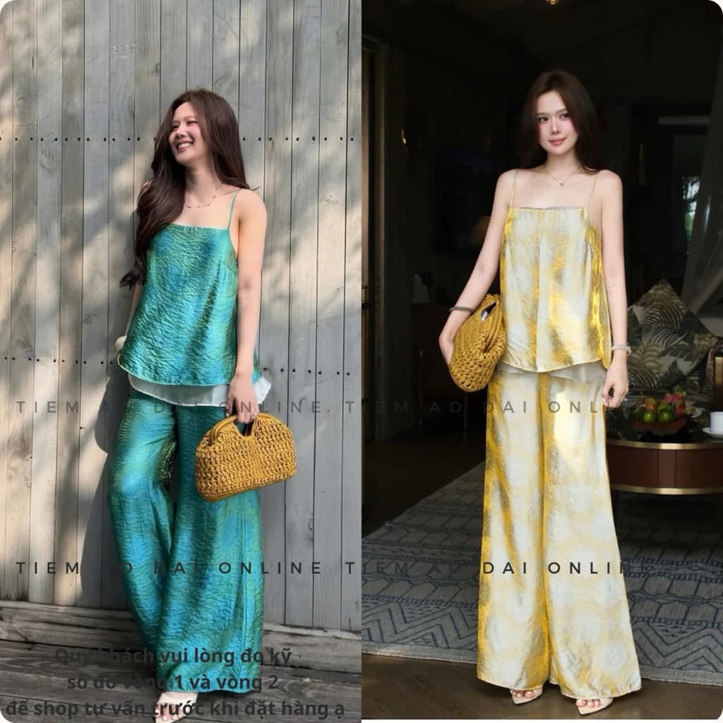 Set Bộ Nữ Đi Du Lịch Biển – Áo Hai Dây Layer Phối Quần Dài Thoải Mái Trendy,    Đi Chơi, Chụp Ảnh Xinh