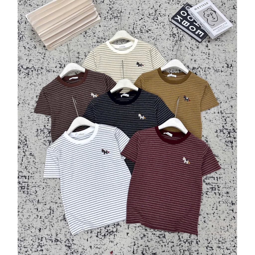 👕 Áo Thun Sọc Ngang Thêu Ngựa Hàn Quốc Cao Cấp 👕