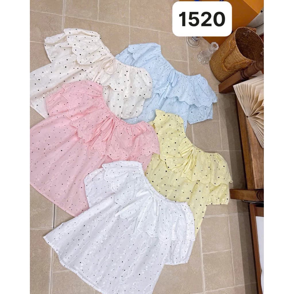 ✨ [MÃ 1520] ÁO SƠ MI THÔ THÊU ĐỤC LỖ CỔ BÈO TẦNG HOA NHÍ – NÀNG THƠ MÙA HÈ