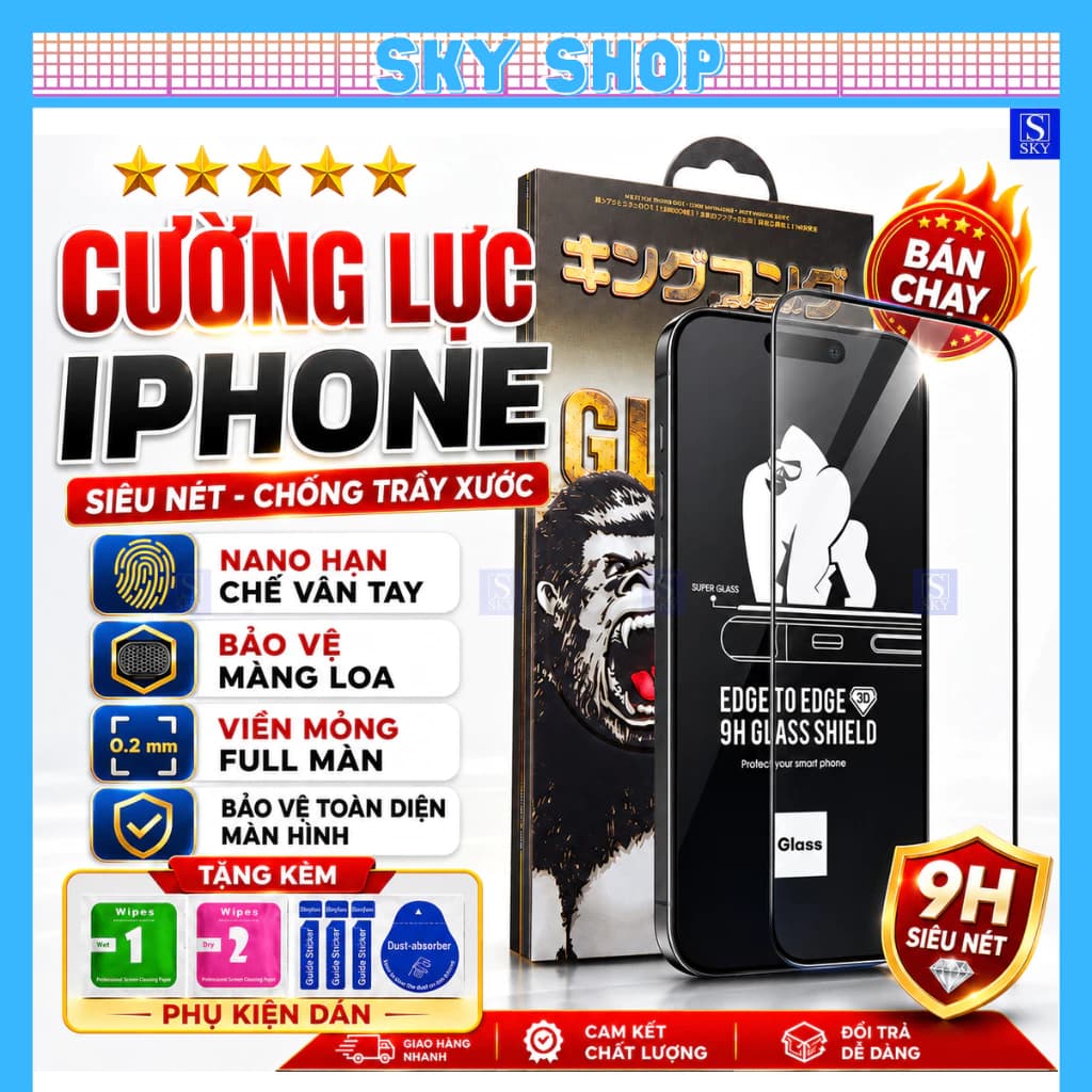 Kính cường lực iphone 15 pro max 14 pro max 11 13 promax 12 7 8 Plus xsmax xr x xs 16 17 ProMax 18 17 Air  - Full màn 3D