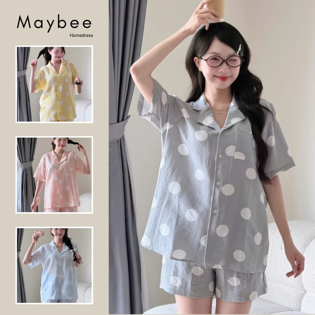 MB-SET-028 Set đồ ngủ ngắn in hình chấm bi to Maybee Homedress