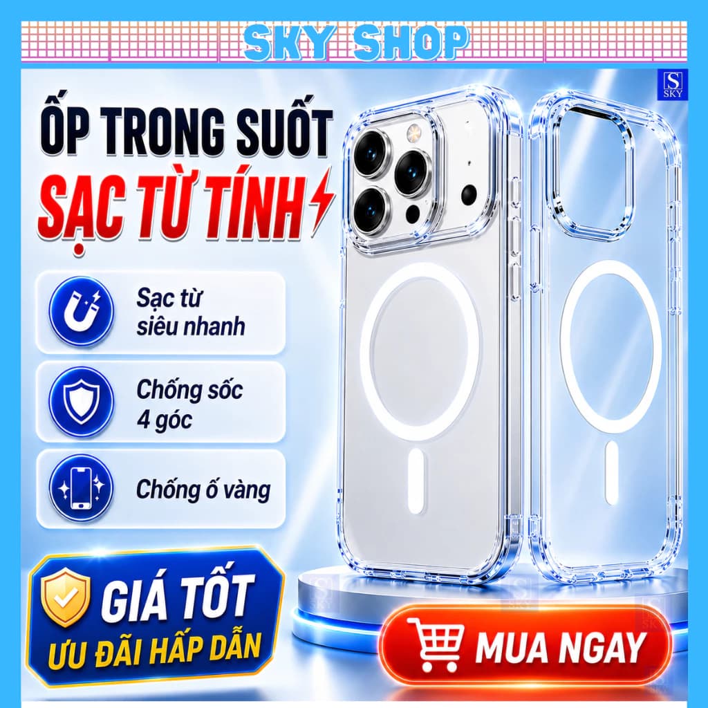 Ốp lưng iphone trong suốt chống sốc - Hỗ trợ sạc không dây cho 11 pro max 12 promax 13 14 15 Plus 16 17 ProMax 18 17 Air