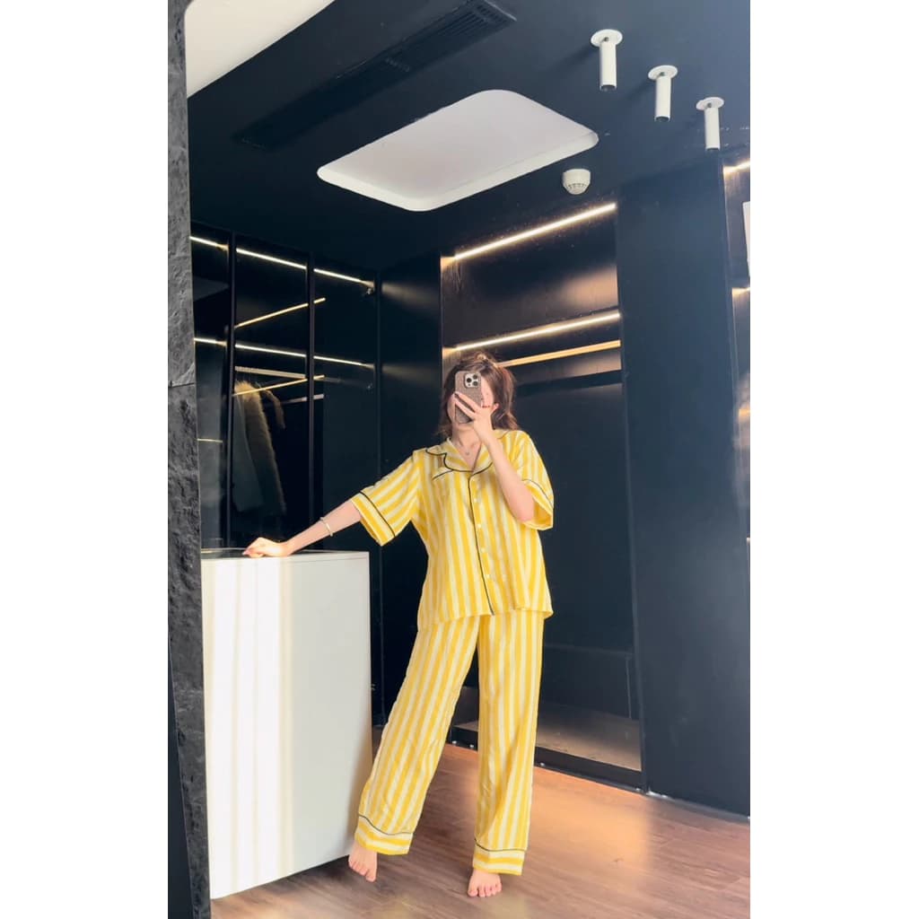 (CỘC DÀI) Set pijama cộc tay quần dài KẺ CẦU VỒNG chất mềm mại viền vé Chun Chun