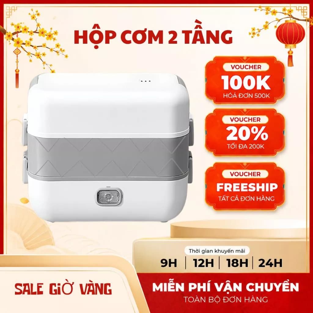 Hộp cơm cắm điện 2 tầng 4 ngăn inox giữ nhiệt hâm đóng và tự nấu chín thức ăn, Cà Men Đựng Cơm Đi Làm - HC2 Hot