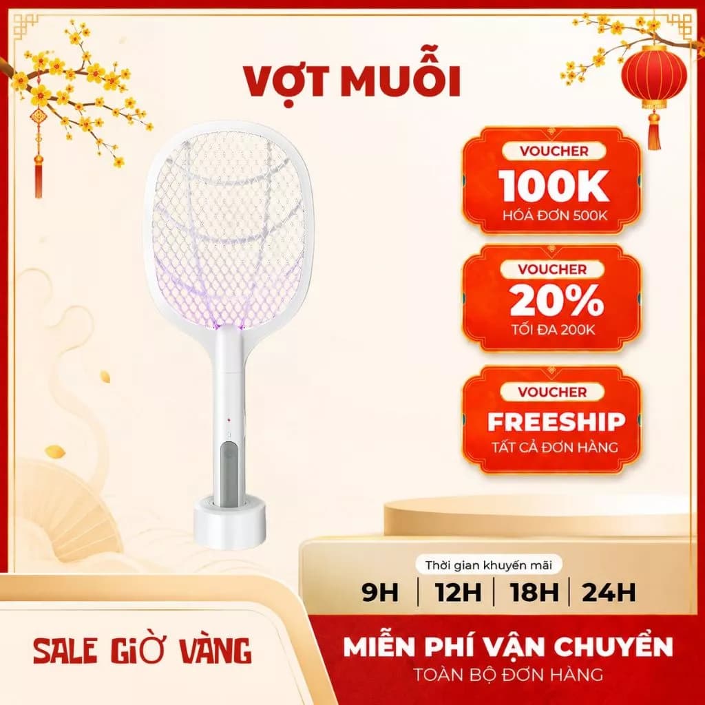 Vợt Muỗi Kiêm Đèn Bắt Muỗi 2 In 1 Đa Năng, Đèn Bắt Muỗi Tự Động Có Cổng Sạc USB Và Đế Tiện Dụng
