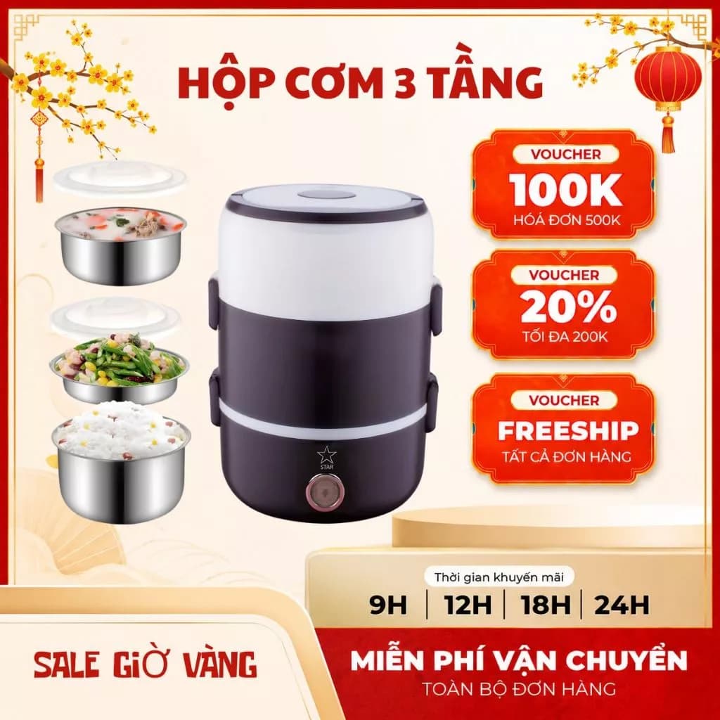 Hộp Cơm Cắm Điện Hâm Nóng Inox Cao Cấp 3 Tầng Đa Năng Làm Nóng Nhanh An Toàn Chính Hãng - | Chính Hãng HC1