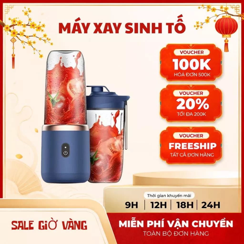 Máy Xay Sinh Tố Juicing Cup 300ML Cầm Tay 6 Lưỡi 2 Cối  Sử Dụng Pin Sạc Cổng USB Siêu Tiện Lợi_MX4