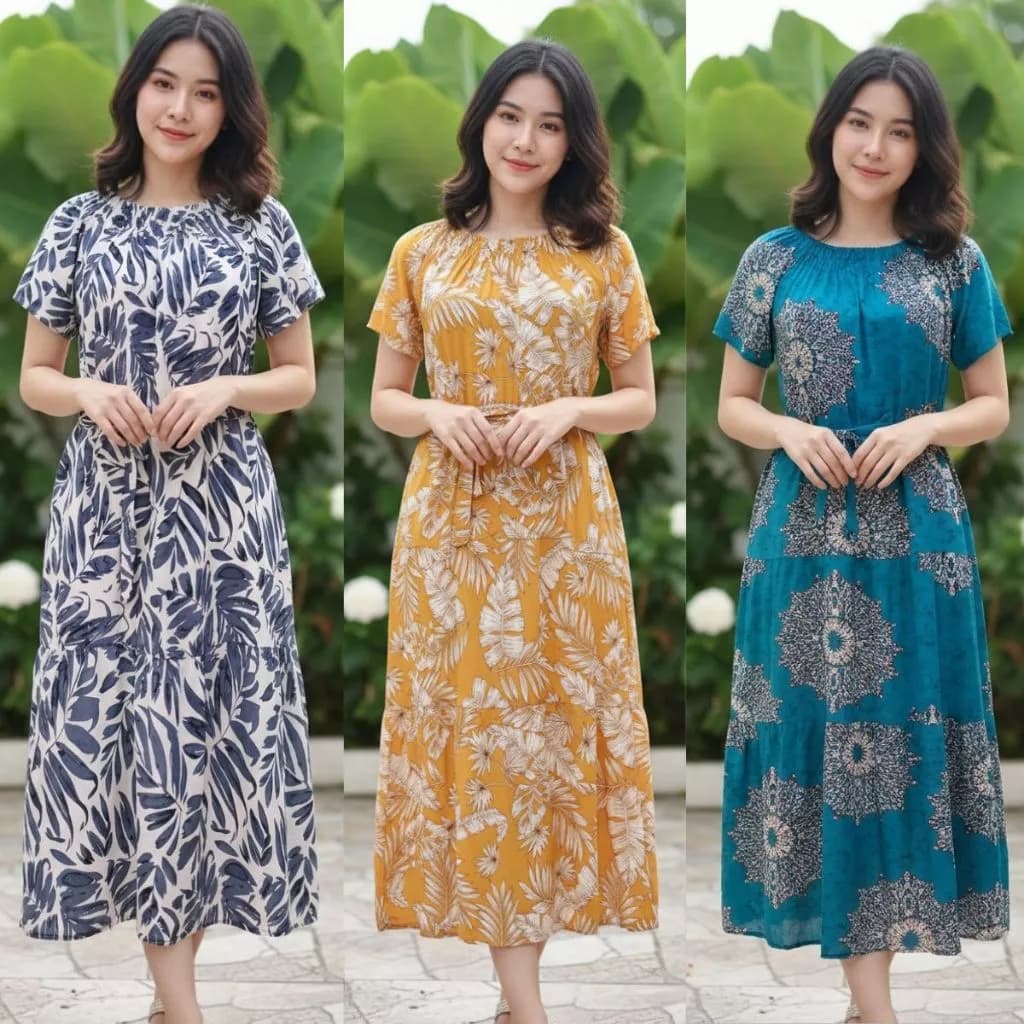 Đầm hoa đi biển nữ Dress Women ,kiểu bẹc vai tay bồng, vải lanh