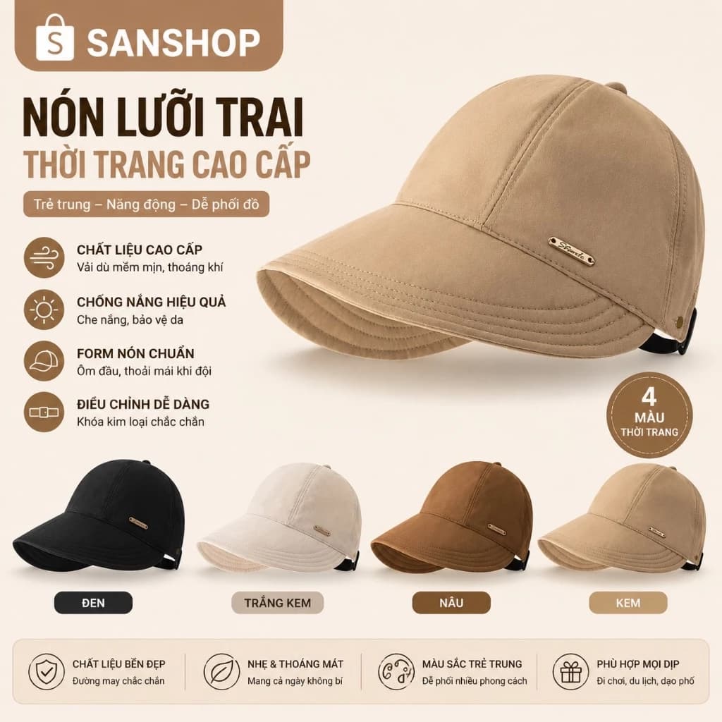 Mũ Bucket Vành Rộng Chống Nắng Ngư Dân Có Nút Cài Khẩu Trang Thể Thao Ngoài Trời Cao Cấp Sanshop