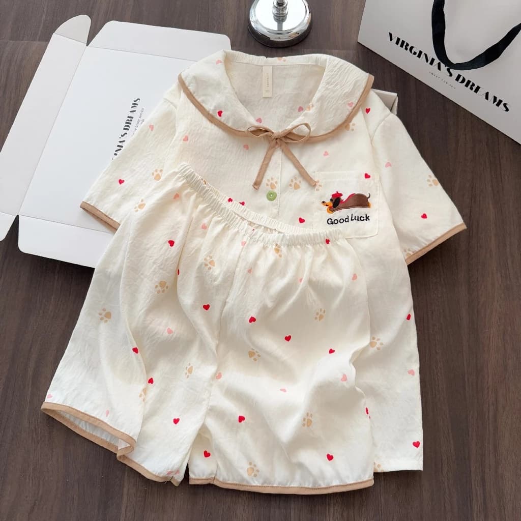 [Sẵn] Bộ ngủ pyjama nữ cộc tay nhiều hoạ tiết cổ sen thắt nơ tiểu thư mặc nhà 586