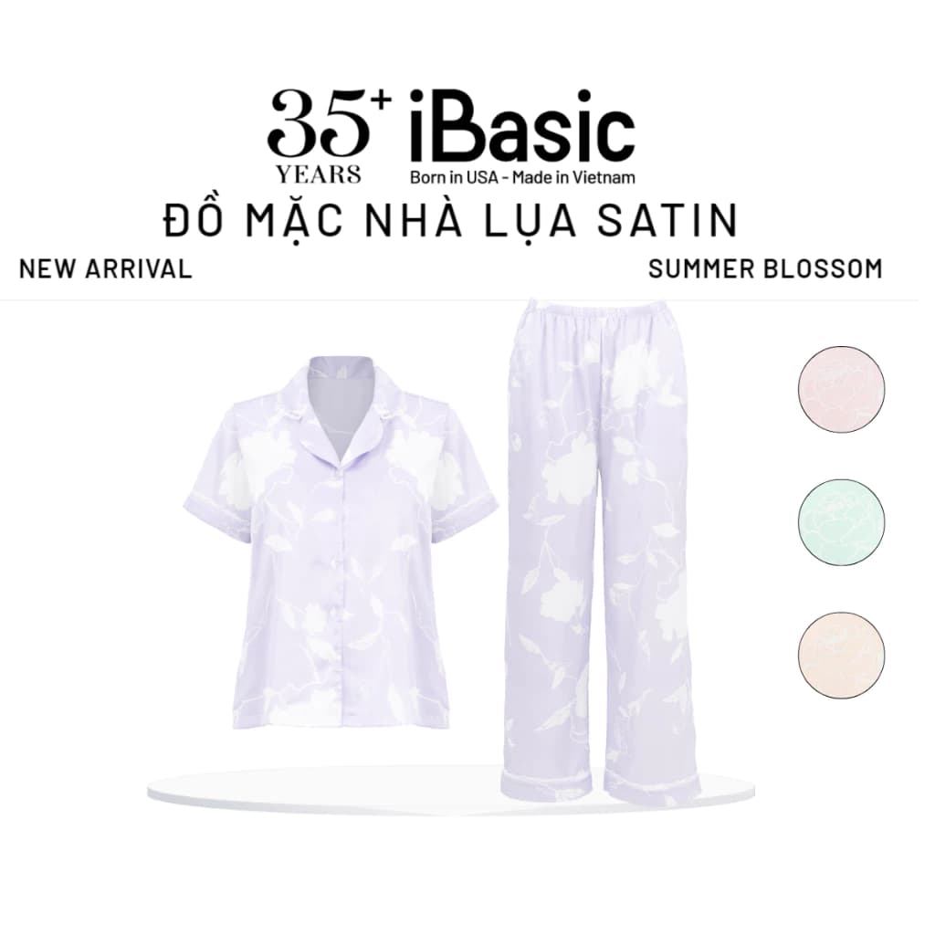 Bộ mặc nhà nữ Summer Blossom iBasic pyjama lụa satin  áo tay ngắn quần dài HOMW074
