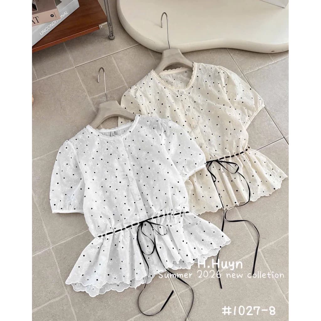 Áo Blouse Chấm Bi Eo Nơ #1027-8 – Xu Hướng Thời Trang Hè 2026