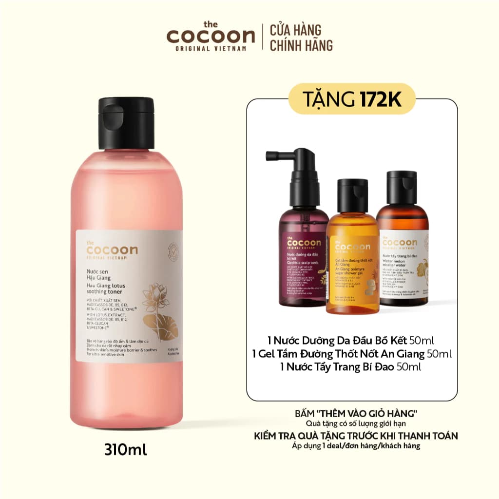 Bigsize - Nước sen Hậu Giang (toner) giúp phục hồi đa nhiệm cho da rất nhạy cảm Cocoon 310ml