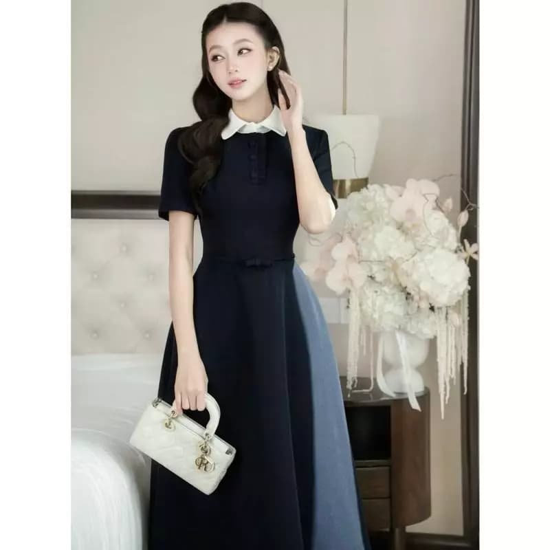 Đầm nữ cổ trụ dáng dài phong cách sang trọng - XANH CỔ TRỤ