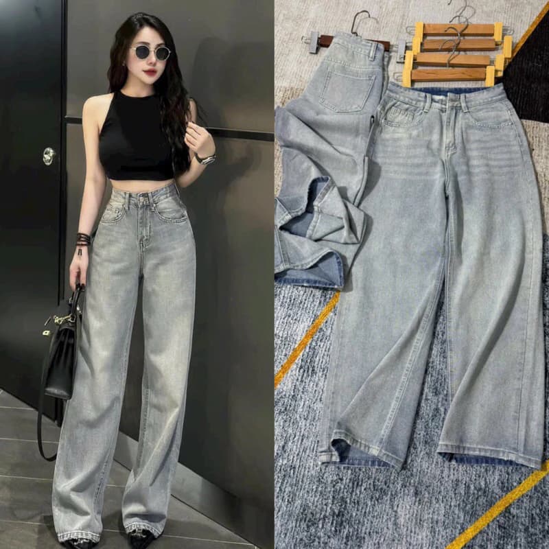 Quần Jeans Suông Tông Màu Bạc Chất Jeans Mềm WJeans029