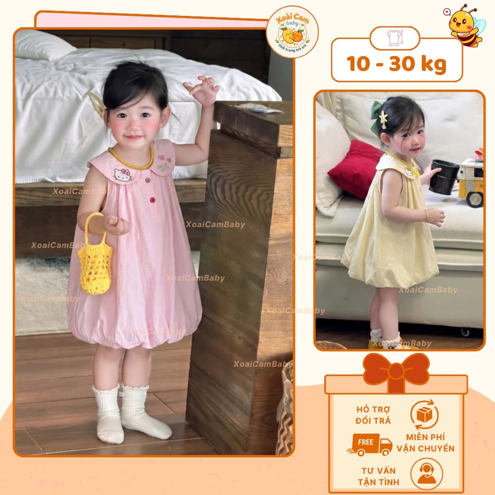 Đầm Bé Gái Hồng Hello Kitty Dáng Bí Tay Sát Nách Kèm Nơ Xinh Dễ Thương Cho Bé 1-4 Tuổi - M32