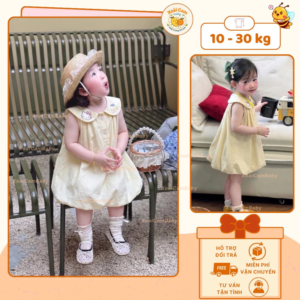 Váy Bé Gái Dáng Bí Phồng Cổ Sen Dễ Thương, Váy Công Chúa Xinh Xắn Cho Bé Phong Cách Hàn Quốc Cho Bé - M32