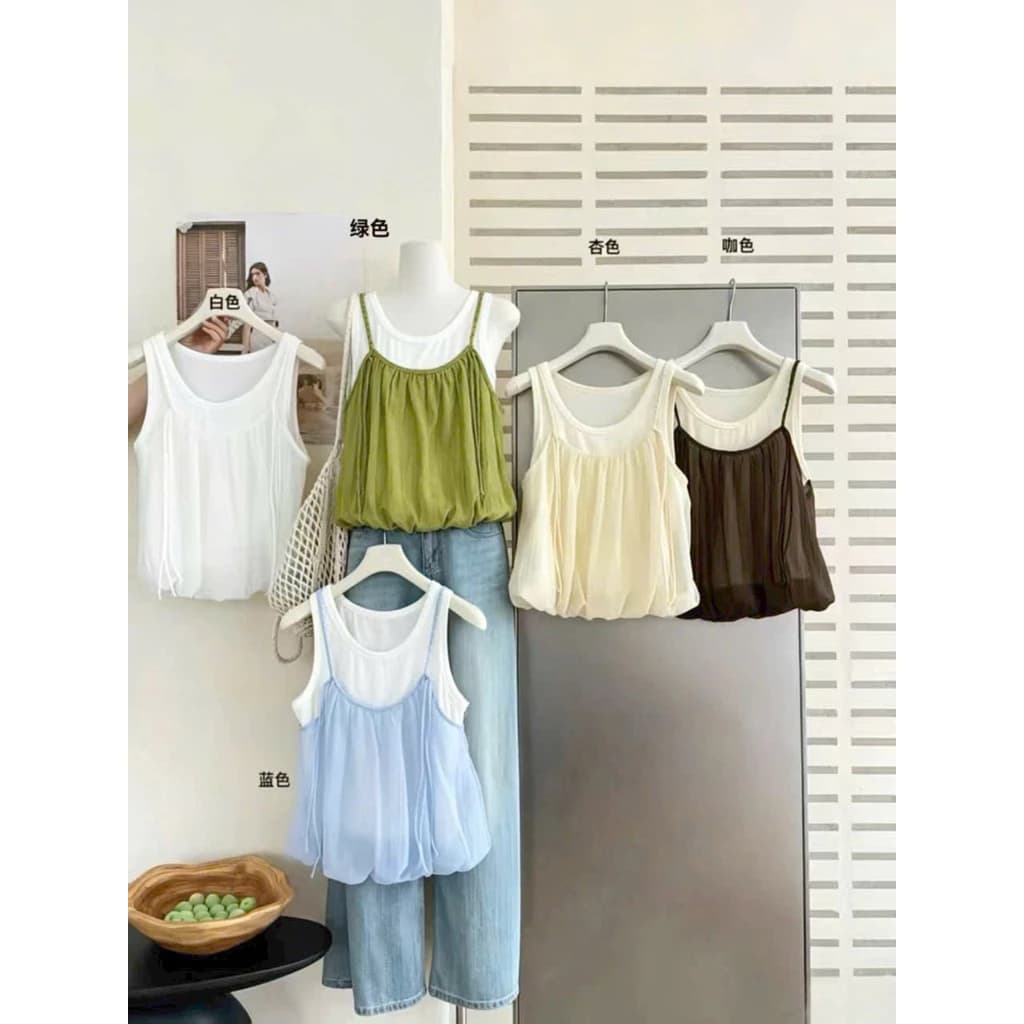 🧚🏻‍♀️ SET ÁO LAYER BA LỖ PHỐI HAI DÂY TƠ BỒNG BỀNH – XINH XỈU UP XỈU DOWN 🧚🏻‍♀️