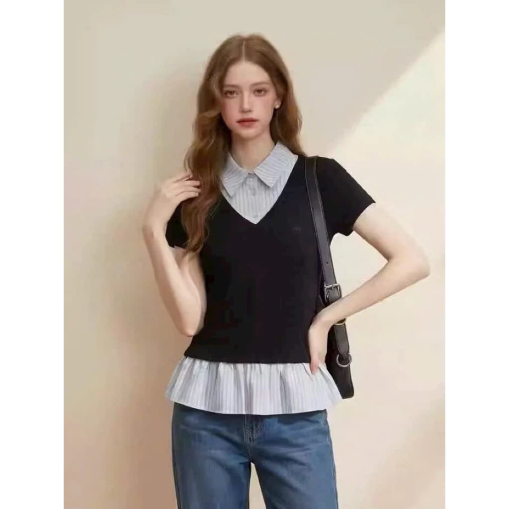 👔 ÁO THUN CỔ SƠ MI PHỐI SỌC LAYER – CHUẨN STYLE HÀN QUỐC 👔