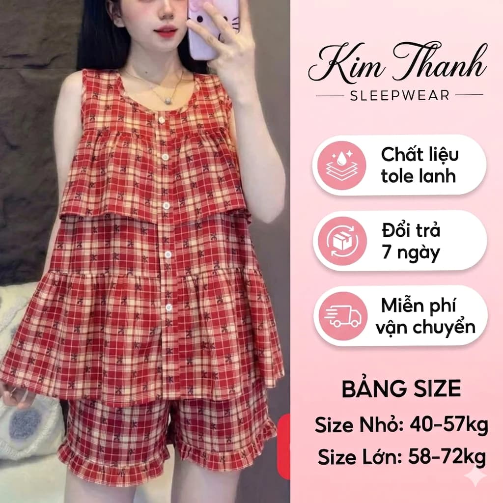 (Deal Mở Bán)Đồ Bộ Nữ Tole Lanh G3 Mặc Nhà Mùa Hè Loại 1 Mềm Mát - Bộ Đùi Áo 2 Dây Babydoll Xếp Tầng - Đủ Size 40-72kg